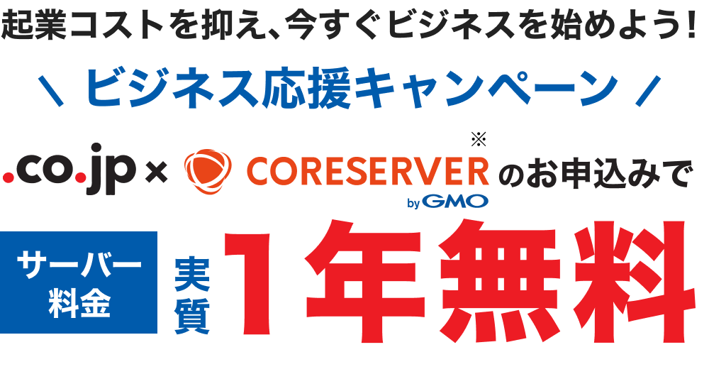 ビジネス応援キャンペーン サーバー料金実質1年間無料