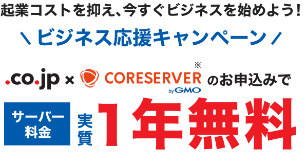 ビジネス応援キャンペーン サーバー料金実質1年間無料